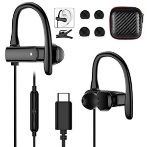 usb c headphone,type c earphone for samsung s22 ultra s23 plus anti-drop earhook workout gym earbuds, hifi stereo noise canceling microphone for galaxy s21 fe ipad 10 pro air google pixel 7 oneplus 11