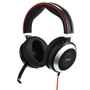 jabra evolve 80 uc wired headset professional telephone headphones with unrivalled noise cancellation for calls and music, features world-class speakers and all day comfort