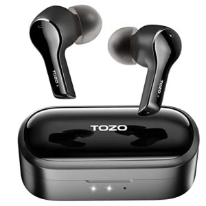 tozo t9 true wireless earbuds environmental noise cancellation 4 mic call noise cancelling headphones deep bass bluetooth 5.3 light wireless charging case ipx7 waterproof headset black (renewed)