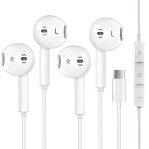 2 pack usb c headphones, usb c type c earbuds in-ear wired earphones with mic & volume control noise cancelling bass stereo compatible with ipad pro, samsung galaxy s22 s21 ultra s20, google pixel 6 5