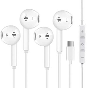 2 Pack USB C Headphones, USB C Type C Earbuds In-Ear Wired Earphones with Mic & Volume Control Noise Cancelling Bass Stereo Compatible with iPad Pro, Samsung Galaxy S22 S21 Ultra S20, Google Pixel 6 5