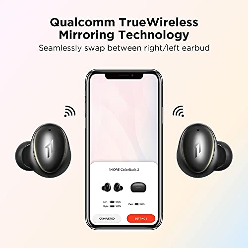 1MORE ColorBuds 2 Active Noise Cancelling Wireless Earbuds, Bluetooth 5.2 Earphones, Sound ID, Dual Mode Noise Cancelling, CVC 8.0 for Clear Calls, Fast & Wireless Charging, IPX5, Black