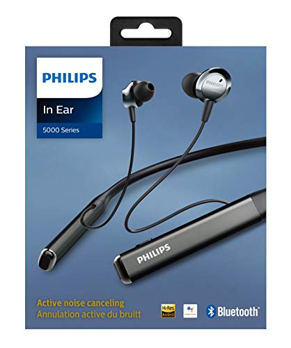 Philips Wireless Neckband Headphones PN505 with Active Noise Canceling, Voice Assistance, Up to 14hours Play time, Hi-Res Audio (TAPN505BK), Black