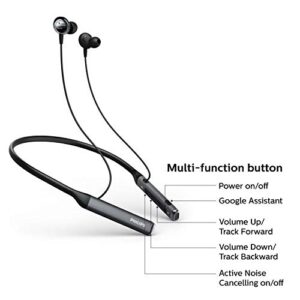 Philips Wireless Neckband Headphones PN505 with Active Noise Canceling, Voice Assistance, Up to 14hours Play time, Hi-Res Audio (TAPN505BK), Black