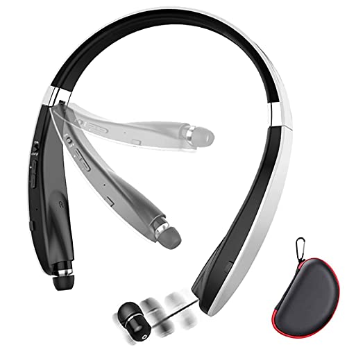 Foldable Bluetooth Headset, Beartwo Lightweight Retractable Bluetooth Headphones for Sports&Exercise, Noise Cancelling Stereo Neckband Wireless Headset (with Carry case)