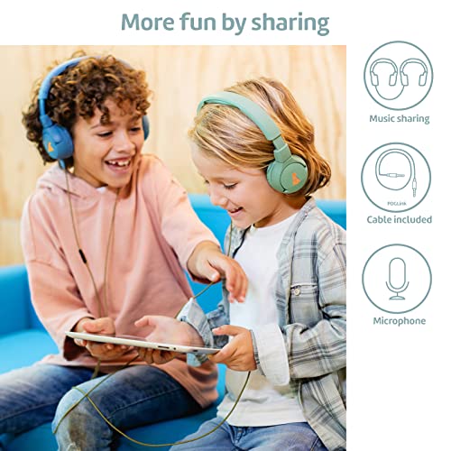 POGS Kids Bluetooth Wireless Headphones | The Gecko | Foldable and Durable Headphones for Kids 3+ with Volume Control, Microphone, Volume Limiter 85 dB | Music-Sharing Function