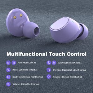 5.2 Bluetooth Headphones for Samsung S22 S23 Ultra iPhone 14 Pro Max, True Wireless Earbuds Stereo Sound Touch Control in-Ear Noise Canceling Earphones Sport Headset for Google Pixel 7 Pro 6 6A Purple