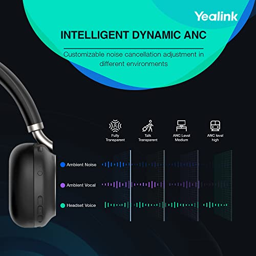 Yealink BH76 Lite Bluetooth Headphones Wireless Upgraded, MS Teams UC Compitable, Hi-Fi, ANC, Bluetooth Headset with Microphone (5-mics) Retractable Arm Noise-Cancellation, 35h Talking