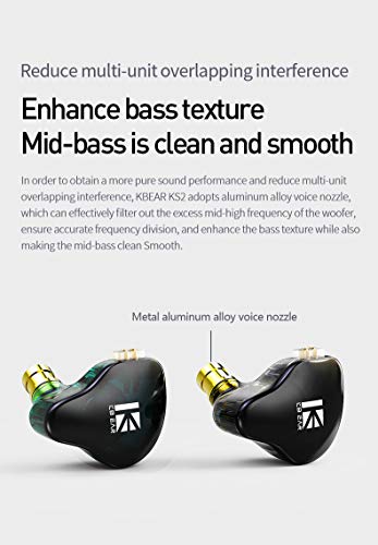 Kbear KS2 in Ear Monitor Wired Earbuds IEM Stereo Bass Earphone, HiFi Headphones Noise Cancelling 1BA 1DD High Resolution Headsets with Detachable Cable for Running Walking Stage (Without Mic, Green)