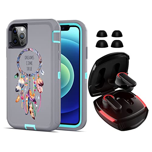 True Wireless Earbuds Bluetooth Headphones and iPhone 12 Pro Max Case 6.7 inch 2021 Heavy Duty Protective Armor Shockproof Case Noise Cancelling Earphones Stereo Bass Built-in Mic Bluetooth Headphone