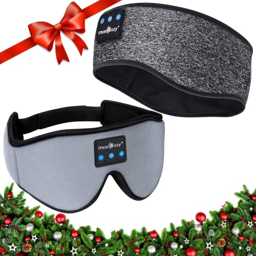 MUSICOZY Sleep Headphones Bluetooth Wireless Sports Headband, Sleeping Eye Mask Earbud for Side Sleepers Air Travel Cool Tech Unique Holiday Christmas Gifts, Pack of 2