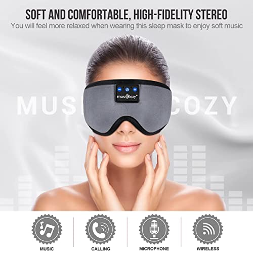 MUSICOZY Sleep Headphones Bluetooth Wireless Headband Sleep Mask, Sleeping Headphones Music Eye Mask Earbuds for Side Sleepers Air Travel Office Nap Unique Holiday Christmas Gifts, Pack of 2