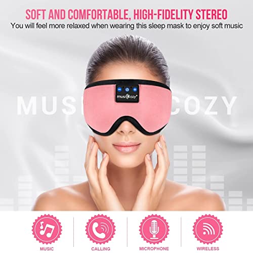 MUSICOZY Sleep Headphones Bluetooth Wireless Headband Sleep Mask, Sleeping Headphones Music Eye Mask Earbuds for Side Sleepers Air Travel Office Nap Unique Holiday Christmas Gifts, Pack of 2