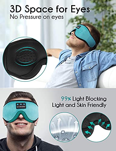 LC-dolida Sleep Headphones Bluetooth Sleep Mask, Sleeping Headphones 3D Eye Mask Wireless Music Sleeping Headphones for Side Sleepers Noise Cancelling Headphones for Men Women （Blue+Grey）