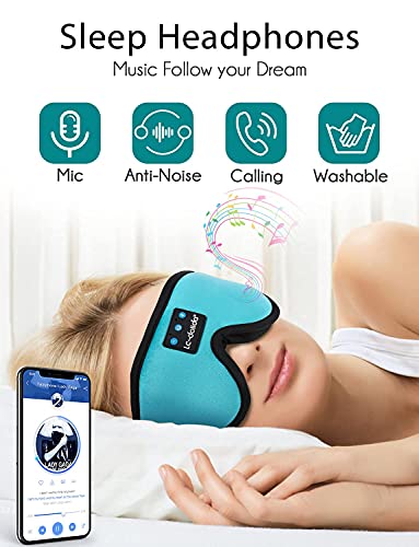 LC-dolida Sleep Headphones Bluetooth Sleep Mask, Sleeping Headphones 3D Eye Mask Wireless Music Sleeping Headphones for Side Sleepers Noise Cancelling Headphones for Men Women （Blue+Grey）