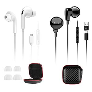 usb c headphone with type-c plug, type c headphone + usb adapter, hifi stereo usb headset with microphone for laptop, in ear headset + volume control for most type c devices & windows pc or mac os x