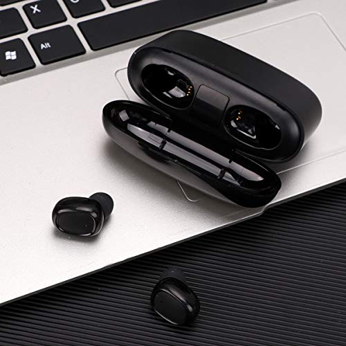 1 Pair TWS Earphones LED Power Display Wireless Earbuds Stereo Noise Cancelling Headset with Charging Box (Black) Gifts for Men Women