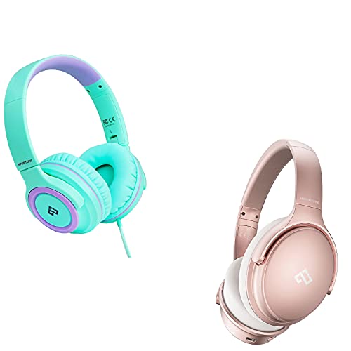 INFURTURE CH1 Kids Headphones with Microphone Pink Active Noise Cancelling Headphones Bluetooth Kids Headphones