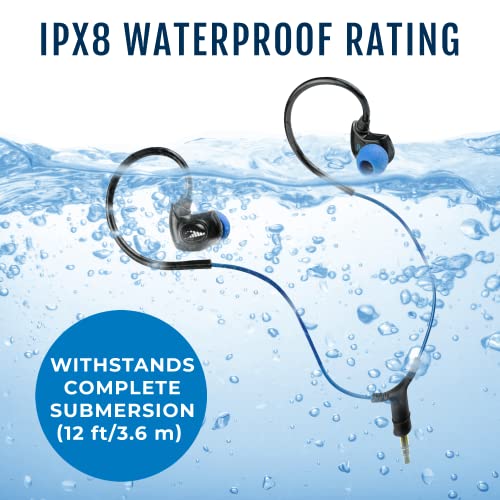 H2O AUDIO Surge SX10 Headphones, Waterproof IPX8, Short Cord, in-Ear Stereo Earbuds Noise Cancelling Earphones for Swimming, Running and Sporting Activities
