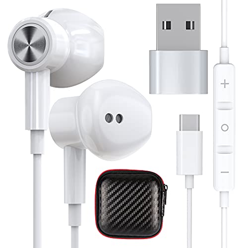 TITACUTE USB C Headphones Magnetic Earbuds Noise Canceling in-Ear Wired Earphone + Type C to A Adapter for iPad 10 Pro Samsung A53 S23 Ultra S22 S21 S20 Galaxy Z Flip 4 Computer Laptop Desktop PC Zoom