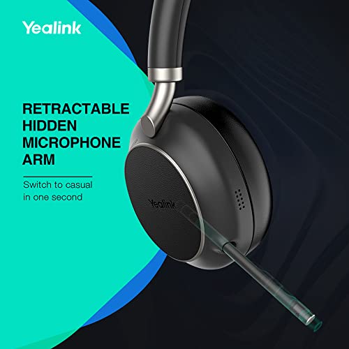 Yealink BH76 Bluetooth Headphones Wireless with Heaset Stand Upgraded, MS Teams UC Compitable, Hi-Fi, ANC, Bluetooth Headset with Microphone (5-mics) Retractable Arm Noise-Cancellation