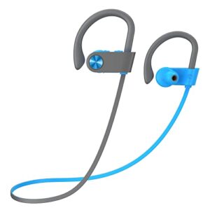 livikey bluetooth headphones, ipx7 waterproof sweatproof & 12hrs long battery, wireless earbuds in-ear with mic & soft earhooks for running fitness workout sports, bluegray