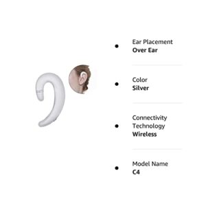 Sunffice Ear Hook BT Wireless Headphone,Non Ear Plug Headset with Microphone,Single Ear Noise Cancelling Earphones Painless Wearing for Android Smartphones,iPhone14 13 12 11 X 8(Silver)