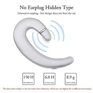 Sunffice Ear Hook BT Wireless Headphone,Non Ear Plug Headset with Microphone,Single Ear Noise Cancelling Earphones Painless Wearing for Android Smartphones,iPhone14 13 12 11 X 8(Silver)