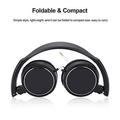 Portable Folding Headset, Wired Stereo Bass Over Head Heaphones, Noise Cancelling Soft Earmuff HiFi Music Headphone Support TF Card