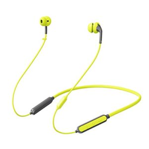 233621 wave bluetooth neckband headphones, 15 hrs playtime stereo wireless earbuds with cvc 8.0 call noise cancellation microphone, 10.7 mm drivers, ipx5 ​waterproof & skin-friendly (lime coral)