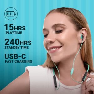 233621 Wave Bluetooth Neckband Headphones, 15 Hrs Playtime Stereo Wireless Earbuds with CVC 8.0 Call Noise Cancellation Microphone, 10.7 mm Drivers, IPX5 ​Waterproof & Skin-Friendly (Lime Coral)