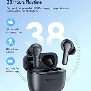 FUNSOUND Wireless Earbuds, Bluetooth Earbuds Noise Cancelling with 4 ENC Microphones, 38 Hours Playtime, IPX7 Waterproof Bluetooth 5.2 in-Ear Stereo Headphones for iPhone | Android, Black