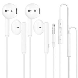 2 pack headphones wired with 3.5mm plug , heavy bass half in-ear wired earbuds with microphone, built-in call control button earphones, compatible with mp3, iphone 6, 6s, ipod, android, computer