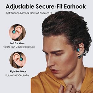 Open Ear Headphones Bluetooth Single Bone Conduction Wireless Earbuds with Earhooks Microphone Earphones Waterproof Long Battery Life Earpiece for Workout Running Sports Cycling Gym Android iOS Blue