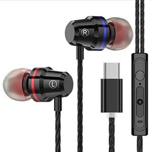 usb c headphones with built-in mic stereo sound earbuds wired earphones for samsung galaxy s21 plus s20 fe oneplus 9 pro ios android