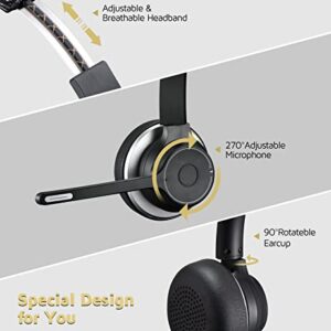 VOCLINE Wireless Headset with Microphone, 22H PC Wireless Headset, Over-Ear Wireless Headphone with Dual CVC8.0 Noise Canceling Mic, Mute Only Available on Smartphone, Support 3.5mm Connect