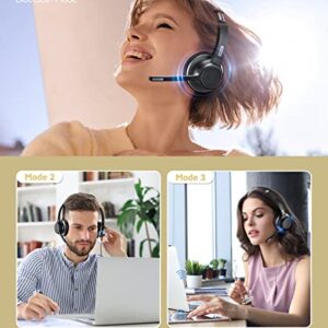 VOCLINE Wireless Headset with Microphone, 22H PC Wireless Headset, Over-Ear Wireless Headphone with Dual CVC8.0 Noise Canceling Mic, Mute Only Available on Smartphone, Support 3.5mm Connect