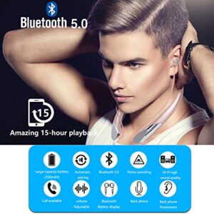 Bluetooth Neckband Headphones Retractable, Wireless Headset Retractable Earphones Noise Cancelling Sweatproof Stereo Earbuds with Mic by NVOPERANG