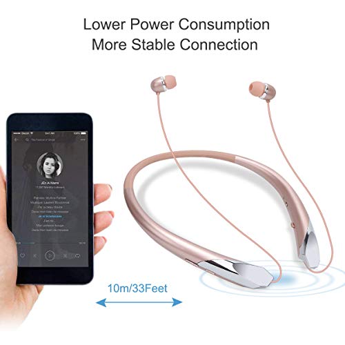 Bluetooth Neckband Headphones Retractable, Wireless Headset Retractable Earphones Noise Cancelling Sweatproof Stereo Earbuds with Mic by NVOPERANG