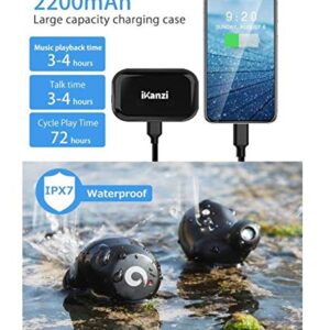 [Updated Version] Wireless Earbuds Bluetooth Headphones IKANZI iPX7 Waterproof 72H Cycle Play Time, 2200mAh Bluetooth 5.0 Auto Pairing Wireless Earphones Bluetooth Headset with Charging (Bright Black)