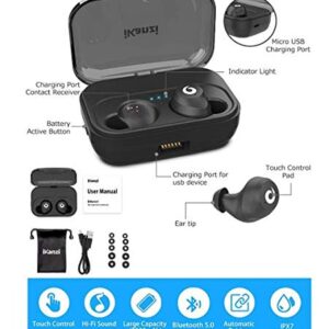 [Updated Version] Wireless Earbuds Bluetooth Headphones IKANZI iPX7 Waterproof 72H Cycle Play Time, 2200mAh Bluetooth 5.0 Auto Pairing Wireless Earphones Bluetooth Headset with Charging (Bright Black)