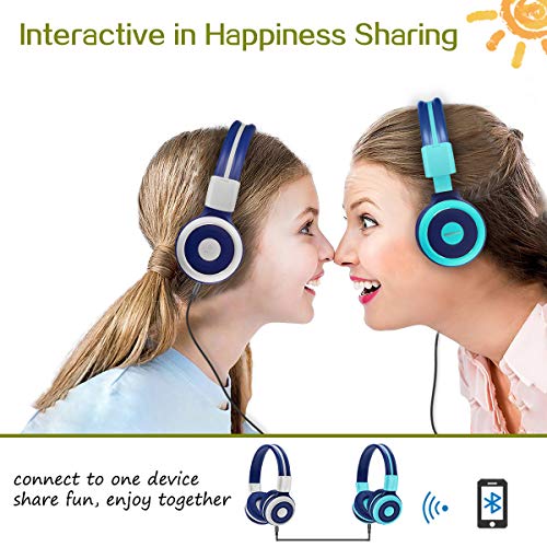 2 Pack of SIMOLIO Bluetooth Headphone for Teens, Kids Headphone with 75dB,85dB,94dB Volume Limited, Kids Bluetooth Headphone with Mic, On-Ear Headset with EVA Case (Mint+Grey)