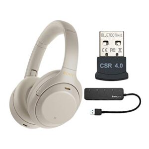sony wh-1000xm4 wireless noise canceling over-ear headphones (silver) with knox gear 4 port usb 3.0 hub and usb bluetooth dongle adapter work from home bundle (3 items)