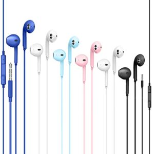 6pack wired earbuds headphones, earphones with heavy bass stereo noise blocking, microphone, compatible with iphone, android phones, laptops, computers, ipad or any device with 3.5mm interface