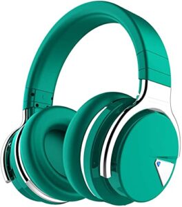 meidongg active noise cancelling bluetooth wireless over ear headphones with mircophone, 30h playtime,deep bass, comfortable protein earpads, for travel, home, office (dark green)