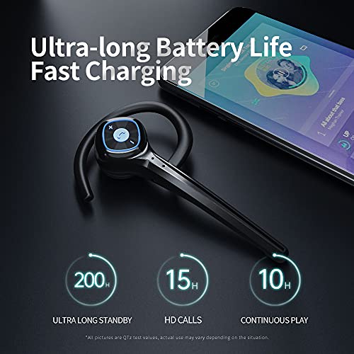 IHAO Wireless Bluetooth Earpiece Headphone Dual Noise Cancelling Mic Painless Open-Ear Handsfree Headset Stereo Sound Left/Right Changeable Earhook Earphones for Driving/Business/Gym