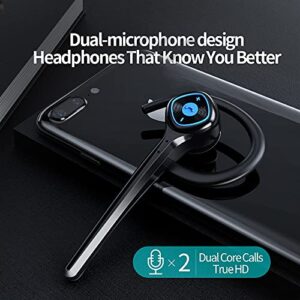 IHAO Wireless Bluetooth Earpiece Headphone Dual Noise Cancelling Mic Painless Open-Ear Handsfree Headset Stereo Sound Left/Right Changeable Earhook Earphones for Driving/Business/Gym