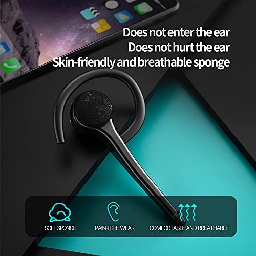 IHAO Wireless Bluetooth Earpiece Headphone Dual Noise Cancelling Mic Painless Open-Ear Handsfree Headset Stereo Sound Left/Right Changeable Earhook Earphones for Driving/Business/Gym