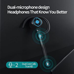 IHAO Wireless Bluetooth Earpiece Headphone Dual Noise Cancelling Mic Painless Open-Ear Handsfree Headset Stereo Sound Left/Right Changeable Earhook Earphones for Driving/Business/Gym