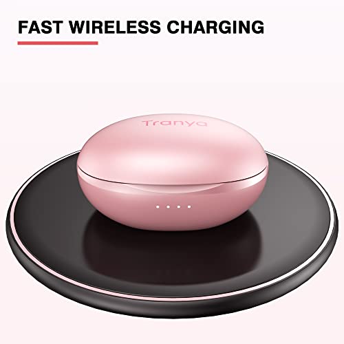 TRANYA T10 Pro Wireless Earbuds Bluetooth 5.3, 12mm Driver with Premium Deep Bass, Wireless Charging, IPX7 Waterproof, Low-Latency Game Mode in Ear Headphones -Pink